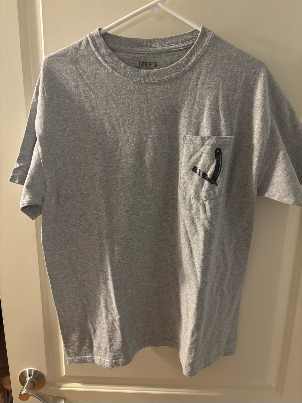 Jeff’s Barbershop Heather Gray Pocket T-Shirt - L